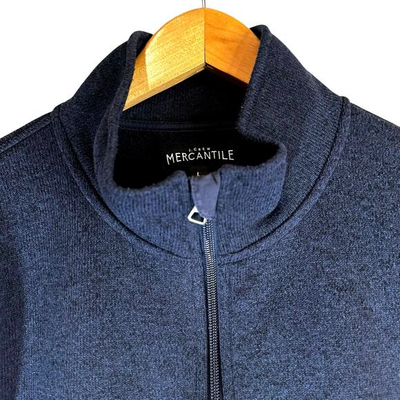 J Crew Mercantile Men’s Quarter Zip Pullover Sweater Fleece Lined Marled Blue L - Picture 6 of 12